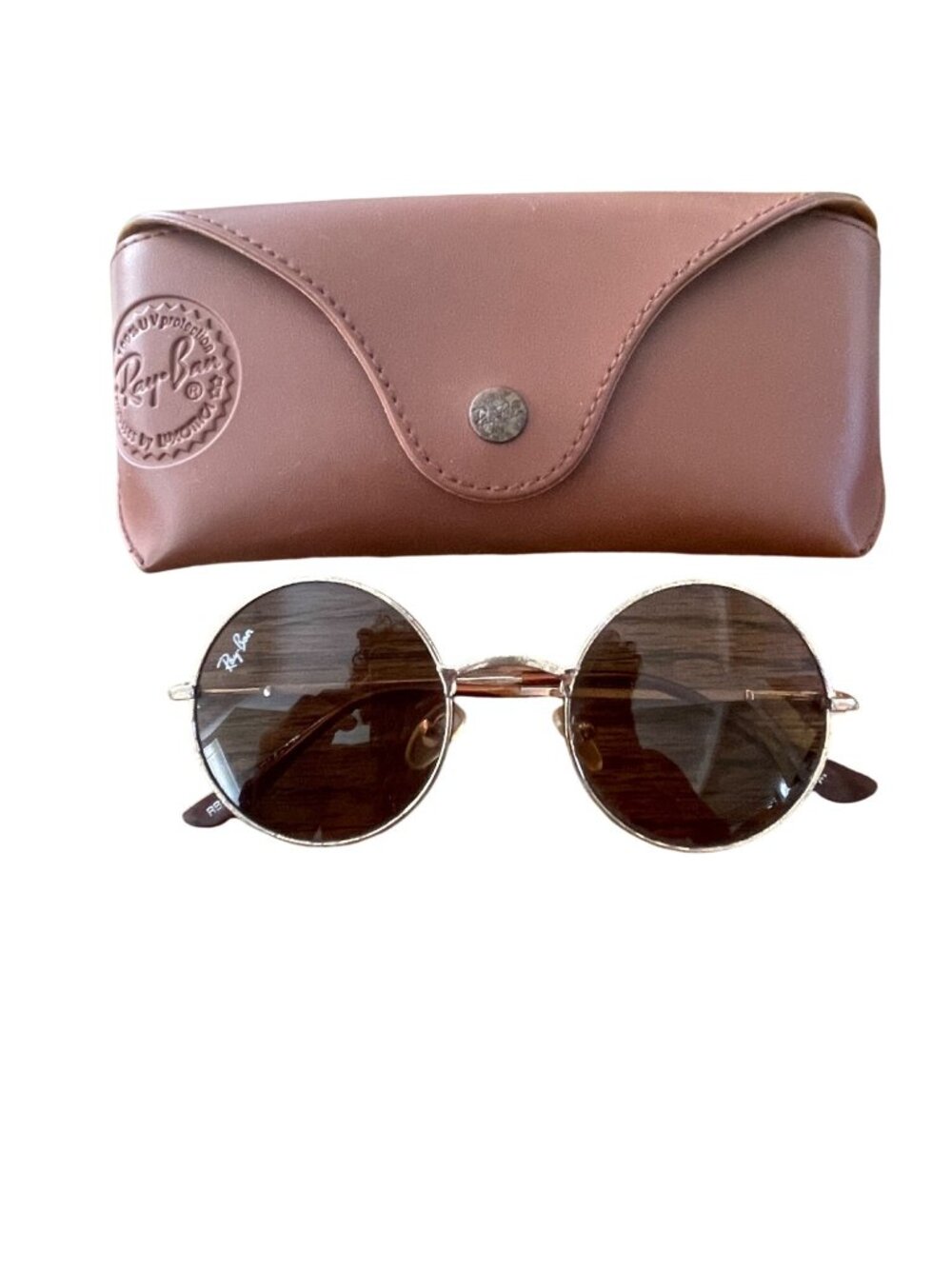 Vintage Ray-Ban Round Metal Sunglasses W/ Case Gold Frame Brown Lenses Retro